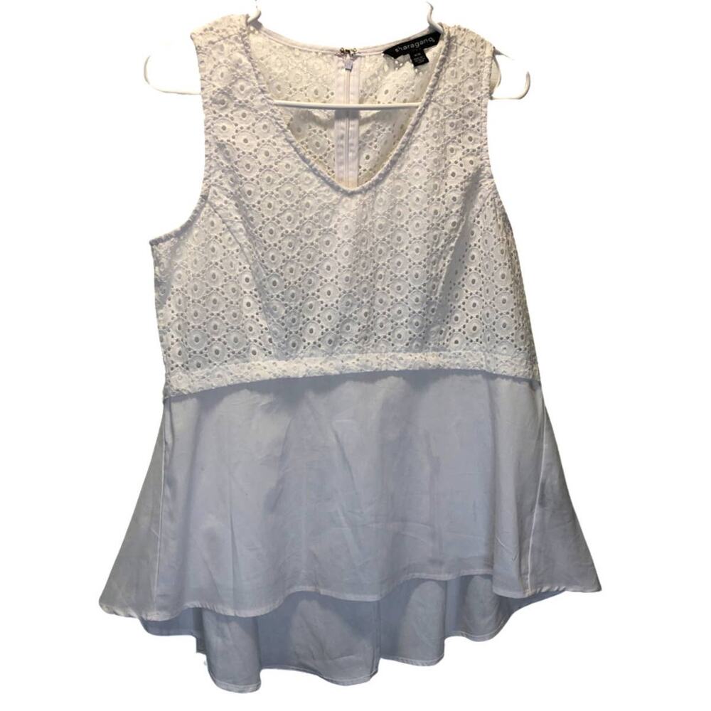 Sharagano White Sleeveless Eyelet Lace, V-neck Shirt, women's M, NWT